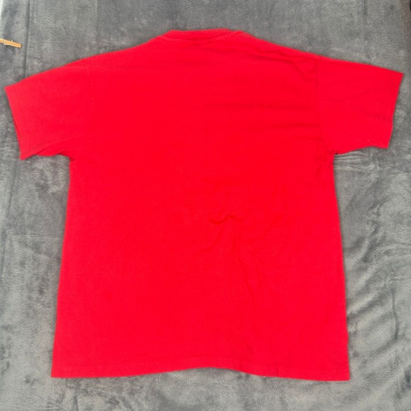 Vintage 90s GUESS JEANS Red T Shirt Mens Large Single Stitch Embroidered Logo - Picture 5 of 5